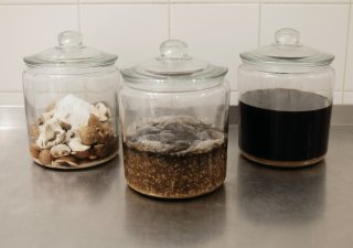 Omáčka garum v různých fázích procesu přípravy, tak jak vzniká ve fermentačním inkubátoru značky Goodlok.