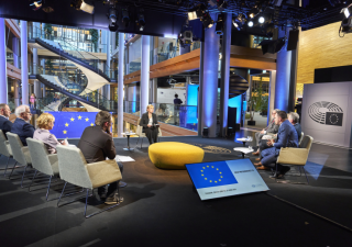 Štrasburk, 24. dubna 2024. Debata ČTK Connect s českými europoslanci ve studiu Lobby Set u příležitosti závěrečné plenární schůze končícího Evropského parlamentu.