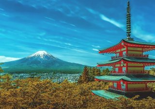 Pohled na japonskou posvátnou horu Fudži