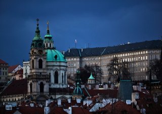 Pražský hrad, zasněžená Praha