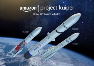 Koncept raket Ariane 6, New Glenn a Vulcan Centaur, které má používat projekt Kuiper společnosti Amazon pro vynesení satelitů pro satelitní internet.