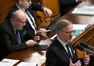 Premiér Petr Fiala na schůzi Poslanecké sněmovny k vyslovení nedůvěry kabinetu, kterou iniciovalo hnutí ANO.í