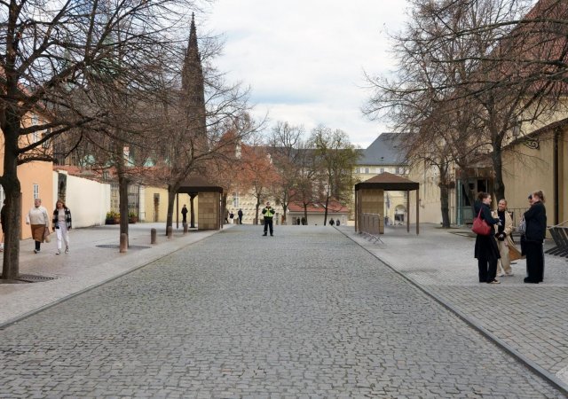 Takto budou vypadat kontrolní stanoviště při vstupech do areálu Pražského Hradu.