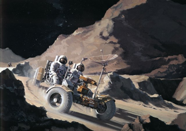Umělecký koncept vozítka, které na Měsíci používala posádka lodi Apollo15 v roce 1971.