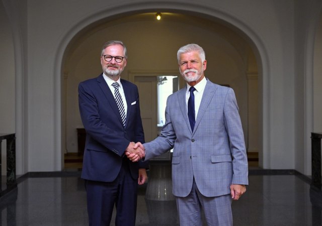 Premiér Petr Fiala (ODS) a prezident Petr Pavel