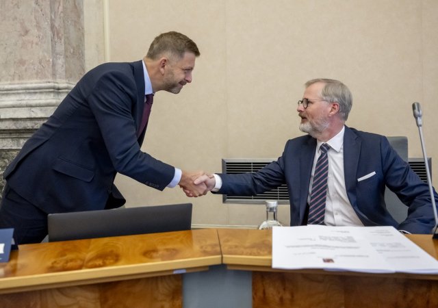Premiér Petr Fiala a ministr vnitra Vít Rakušan.