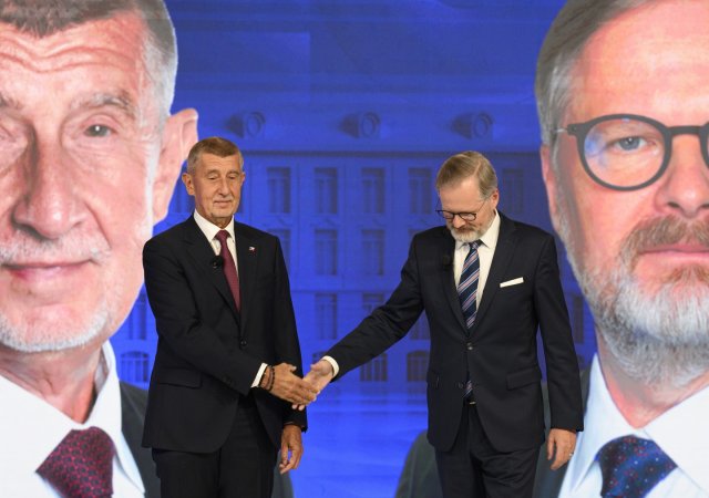 Předvolební debata Petra Fialy s Andrejem Babišem
