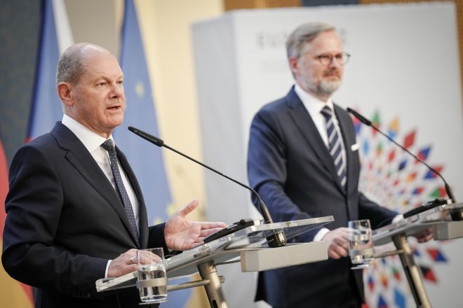 český premiér Petr Fiala (ODS) a německý kancléř Olaf Scholz