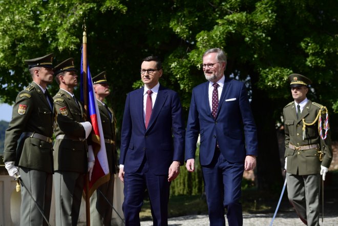 Český premiér Petr Fiala a polský premiér Mateusz Morawiecki