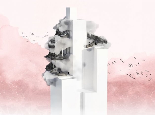 "Cloudin není jen experimentální instalací na vrcholku výškové budovy. Je to také pohybový a vizuální prožitek s hlavou mezi oblaky," popisují autoři mlhu.
