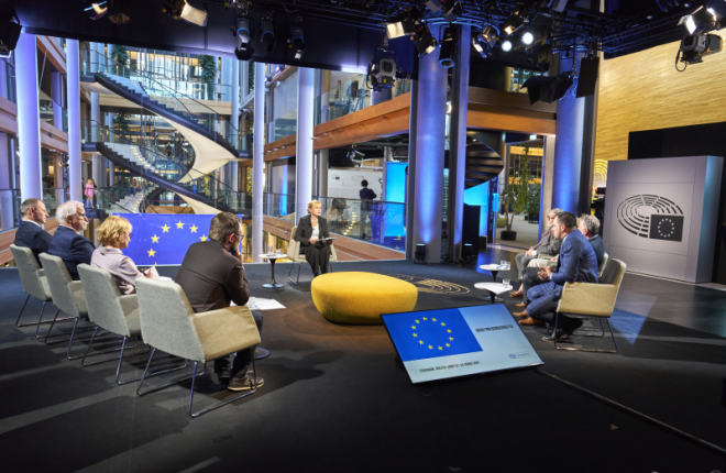 Štrasburk, 24. dubna 2024. Debata ČTK Connect s českými europoslanci ve studiu Lobby Set u příležitosti závěrečné plenární schůze končícího Evropského parlamentu.
