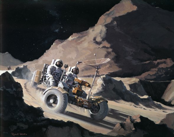 Umělecký koncept vozítka, které na Měsíci používala posádka lodi Apollo15 v roce 1971.
