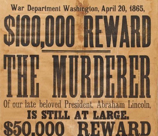 Plakát s odměnou za dopadení Lincolnova vraha se prodal za 3,5 milionu korun