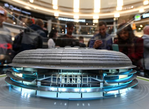 Model multifunkční haly v Brně. Evropská komise v roce 2023 schválila veřejnou podporu ve výši 204 milionů eur. Dospěla k závěru, že pomoc je nezbytná, přiměřená a omezená na potřebné minimum