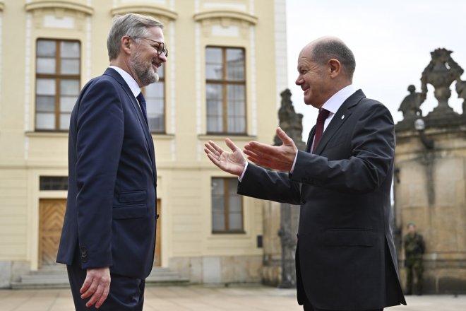 Český premiér Petr Fiala a německý kancléř Olaf Scholz