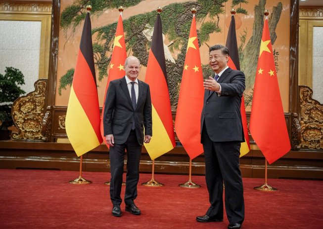 Německý kancléř Olaf Scholz na návštěvě čínského prezidenta Si Ťin-pchinga