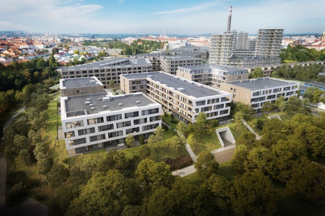 Plzeňská developerská skupina BC Real zahájila stavbu 1500 bytových jednotek ve více než desetihektarovém areálu bývalé papírny u řeky Radbuzy (na vizualizaci).