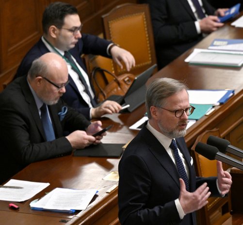 Premiér Petr Fiala na schůzi Poslanecké sněmovny k vyslovení nedůvěry kabinetu, kterou iniciovalo hnutí ANO.í
