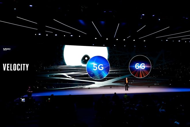 Cher Wang, Chairperson, co-founder, and CEO of HTC, talking about the transition from 5G to 6G during a keynote about cooperation on the second day of the Mobile World Congress 2023 on February 28, 2023, in Barcelona, Spain.