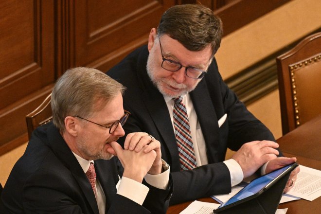 Český premiér Petr Fiala a ministr financí Zbyněk Stanjura