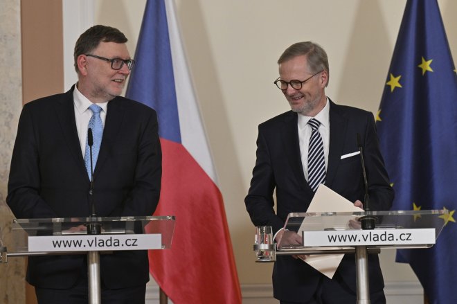 Premiér ČR Petr Fiala (ODS) a ministr financí Zbyněk Stanjura