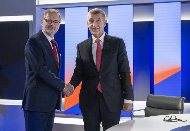 Premiér Petr Fiala a šéf ANO Andrej Babiš
