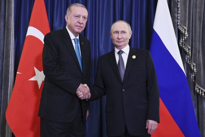 Turecký prezident Recep Tayyip Erdogan a jeho ruský protějšek Vladimir Putin
