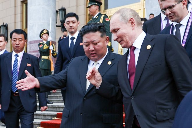 Vůdce KLDR Kim Čong Un a ruský prezident Vladimir Putin