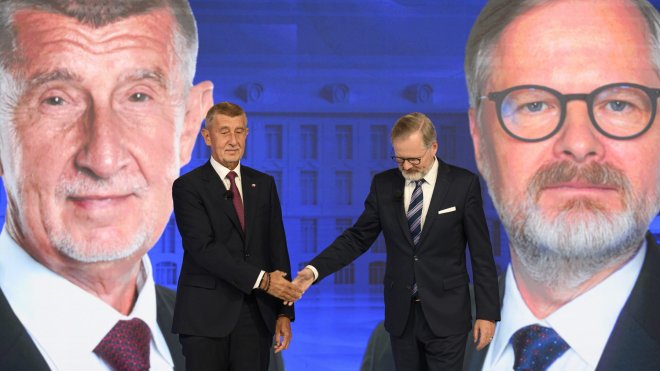 Předvolební debata Petra Fialy s Andrejem Babišem