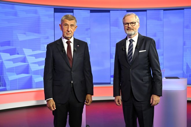 Předseda hnutí ANO Andrej Babiš a premiér a šéf ODS Petr Fiala