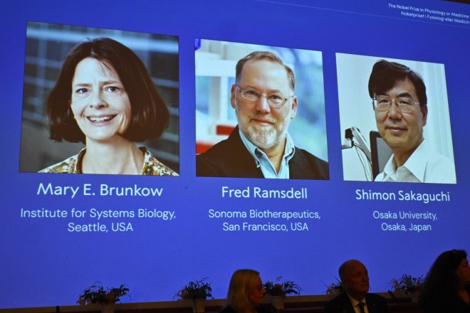 Nobelovu cenu za fyziologii a lékařství letos získali Američané Mary E. Brunkowová a Fred Ramsdell a Japonec Šimon Sakaguči
