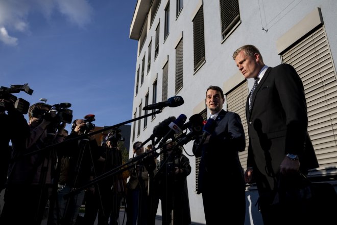 Předseda Motoristů Petr Macinka (vlevo) a jejich čestný prezident Filip Turek (vpravo)