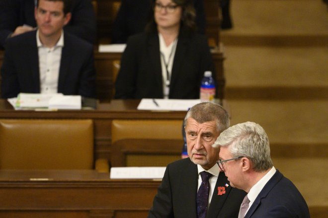 Předseda ANO a pravděpodobný budoucí premiér Andrej Babiš, místopředseda hnutí ANO Karel Havlíček