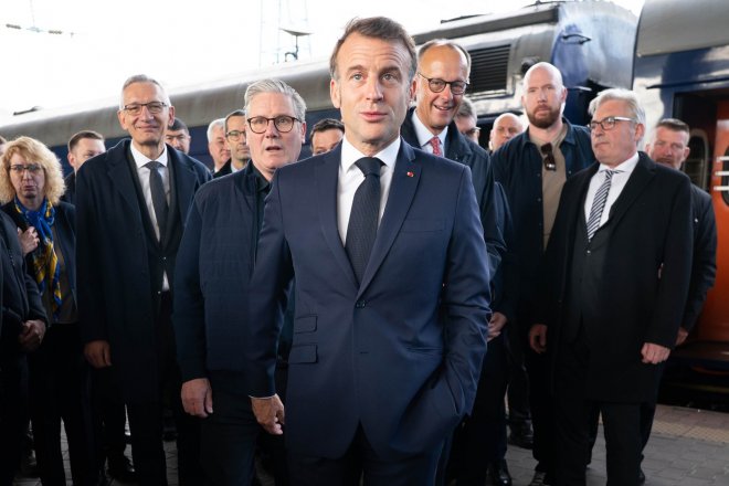 Emmanuel Macron, Keir Starmer, Friedrich Merz