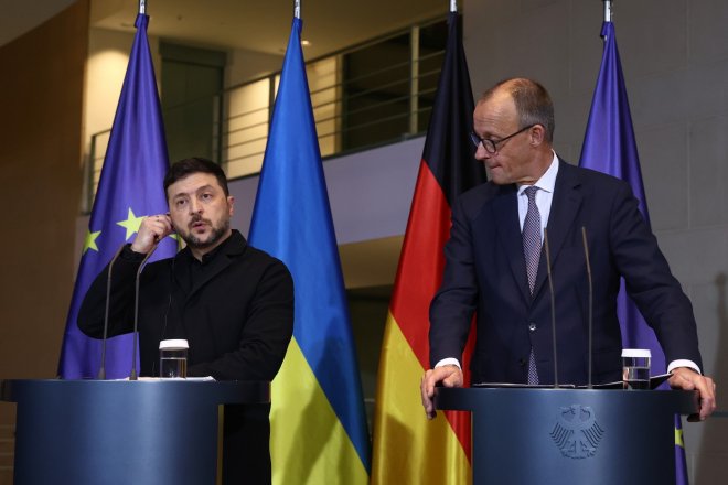 Německý kancléř Friedrich Merz a ukrajinský prezident Volodymyr Zelenskyj
