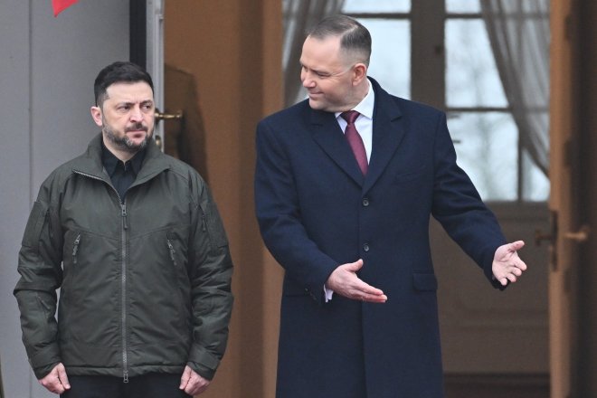 Ukrajinský prezident Volodymyr Zelenskyj a polský prezident Karol Nawrocki