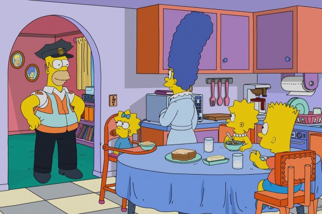 Záběr z úvodního dílu 35. sezóny Simpsonových nazvaného „Homer’s Crossing", kterou TV Fox odvysílá 1. října 2023.