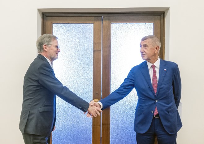 Premiér ČR Petr Fiala (ODS) a šéf hnutí ANO Andrej Babiš