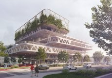 Parkovací dům podle architekta Davida Kotka připomíná dlouhou rampu, je celý porostlý zelení a na střeše bude mít multifunkční hřiště.