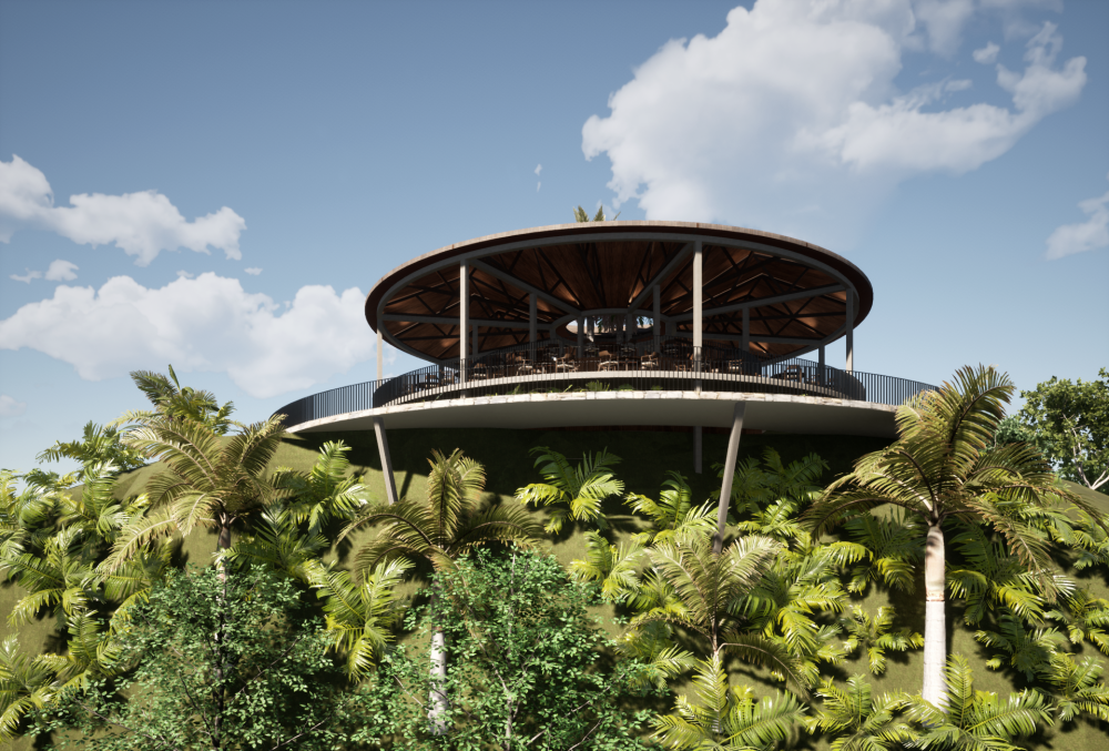 Celý resort je rozdělený do několika objektů, aby lépe zapadl do okolní krajiny. Každý kopec plní jinou funkci. Na prvním kopci je restaurace.