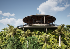 Celý resort je rozdělený do několika objektů, aby lépe zapadl do okolní krajiny. Každý kopec plní jinou funkci. Na prvním kopci je restaurace.