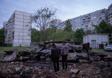 Následky zásahů raket ve městě Charkov