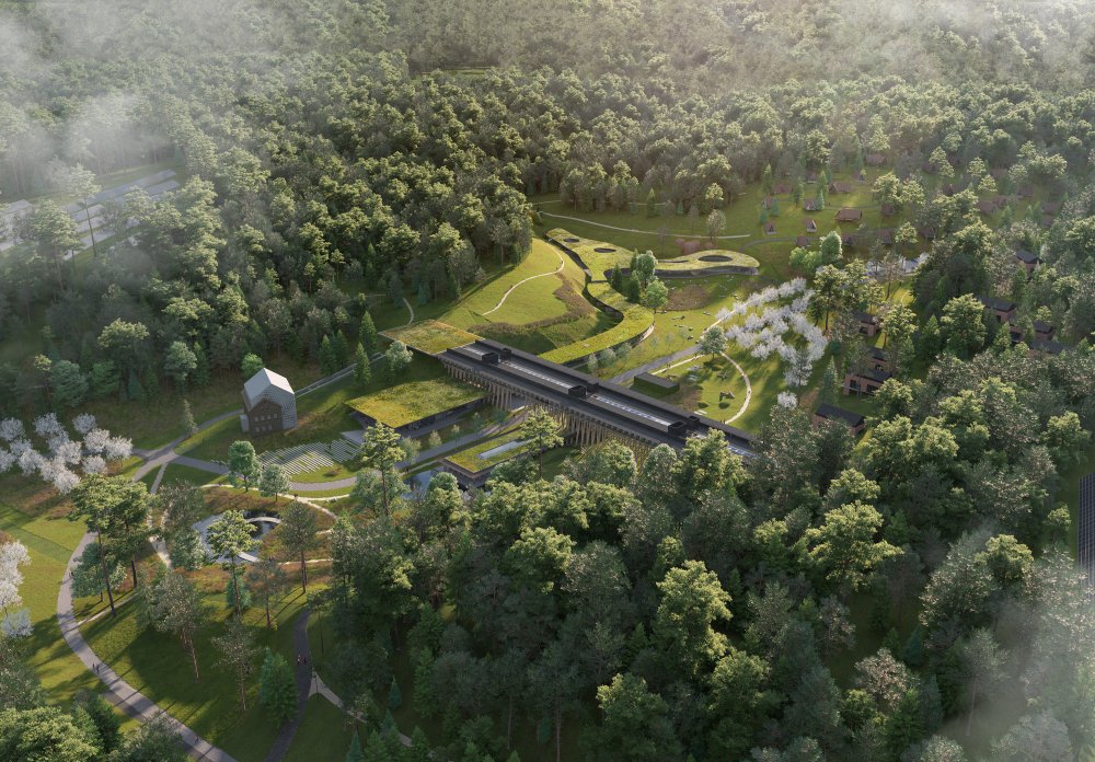 Individuální architekturu bydlení, chatky situují do svahu. 