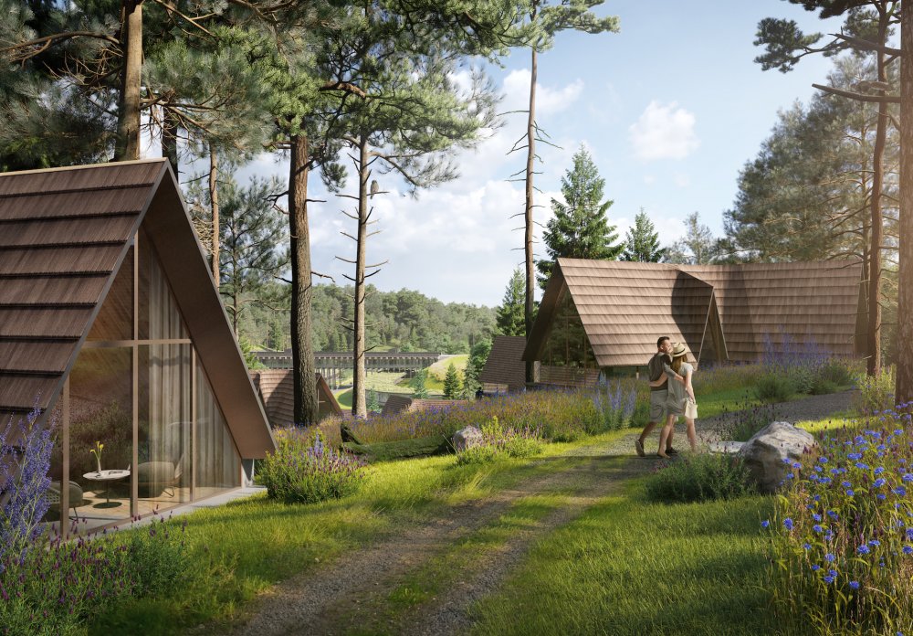 Cílem architektů z ateliéru Kooga bylo je navrhnout tak, aby si v nich návštěvník připadal jako v luxusním stanu. Každá chata je umístěna v trochu jiném úhlu, aby se vzájemně nedívaly jedna do druhé a dosáhlo se tak naprostého pocitu soukromí. 