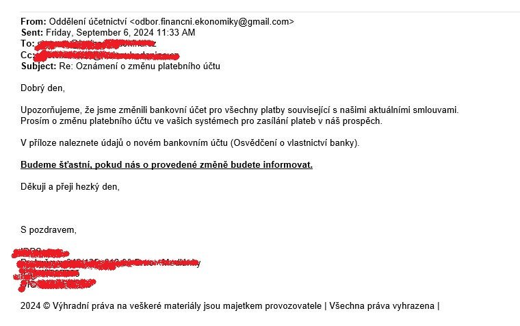 Ukázka phishingu na firmy a instituce