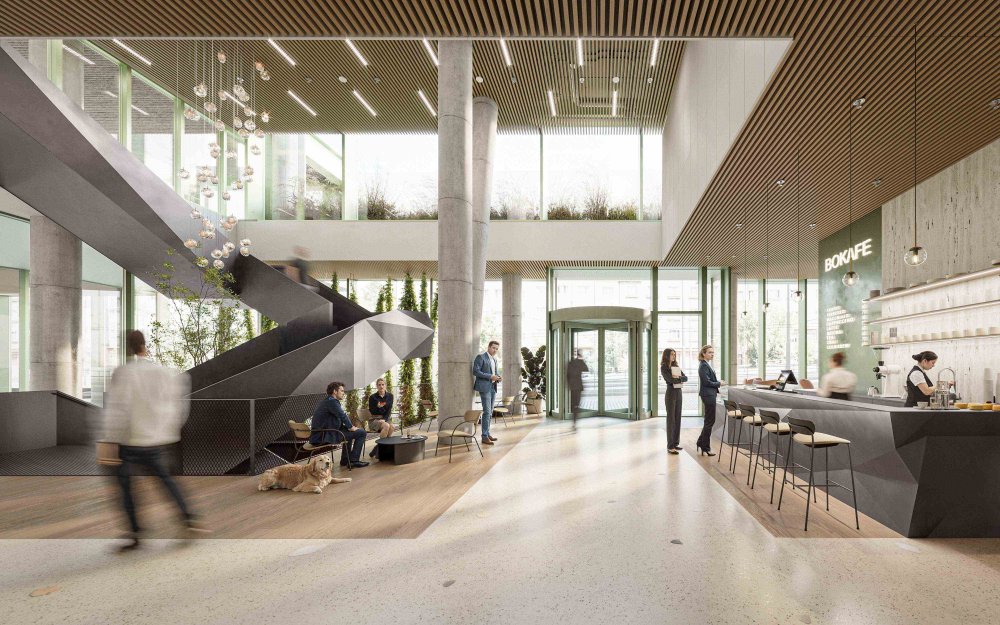 Architektonicky výrazným prvkem interiéru bude centrální foyer, které propojí dvě hlavní vertikální jádra budovy a vytvoří inspirativní prostor pro neformální práci a setkávání. Dominantou tohoto prostoru se stane skulpturální schodiště, které nejen vizuálně, ale i funkčně spojí jednotlivé úrovně.