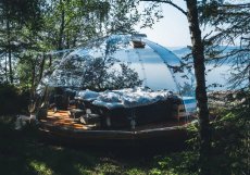 Trones Eye, Trondelag, Norsko - Kopule svým návštěvníkům nabízí 360stupňové panorama moře, lesa a nebe s hvězdnou oblohou. 