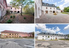 Unikátní trojkřídlý zámek, vznikl přestavbou původní gotické tvrze, která je zde poprvé výslovně doložena v roce 1454. U původní gotické tvrzi pozdější majitelé, Paradiesové de Lassaga, přistoupili v letech 1693-1702 k úpravám (arkády jižního a východního křídla) a především k výstavbě tzv. nového zámku v severozápadním sousedství staré tvrze.