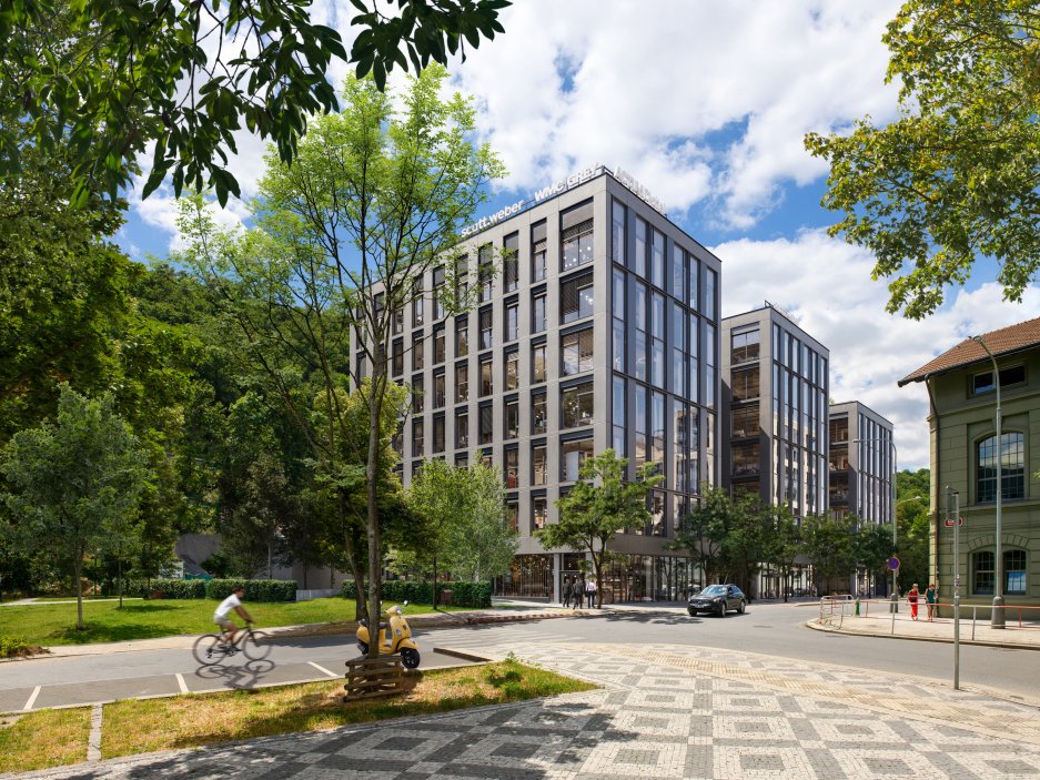 PernerKarlín dosáhl hrubé stavby. Technologicky vyspělá kancelářská budova podle návrhu Bogle Architects bude sídlem ACTUM Digital a co-workingovým prostorem Scott.Weber Workspace.
