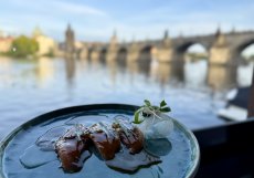Lososové tataki s výhledem na Karlův most 